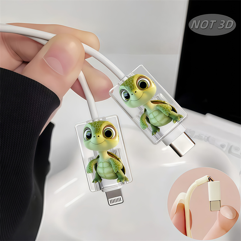 Sleeved Cable Kit - ตัวป้องกันสายชาร์จโทรศัพท์ลายการ์ตูนเต่าน่ารัก 2 ชิ้น แบบแบน 2 มิติ