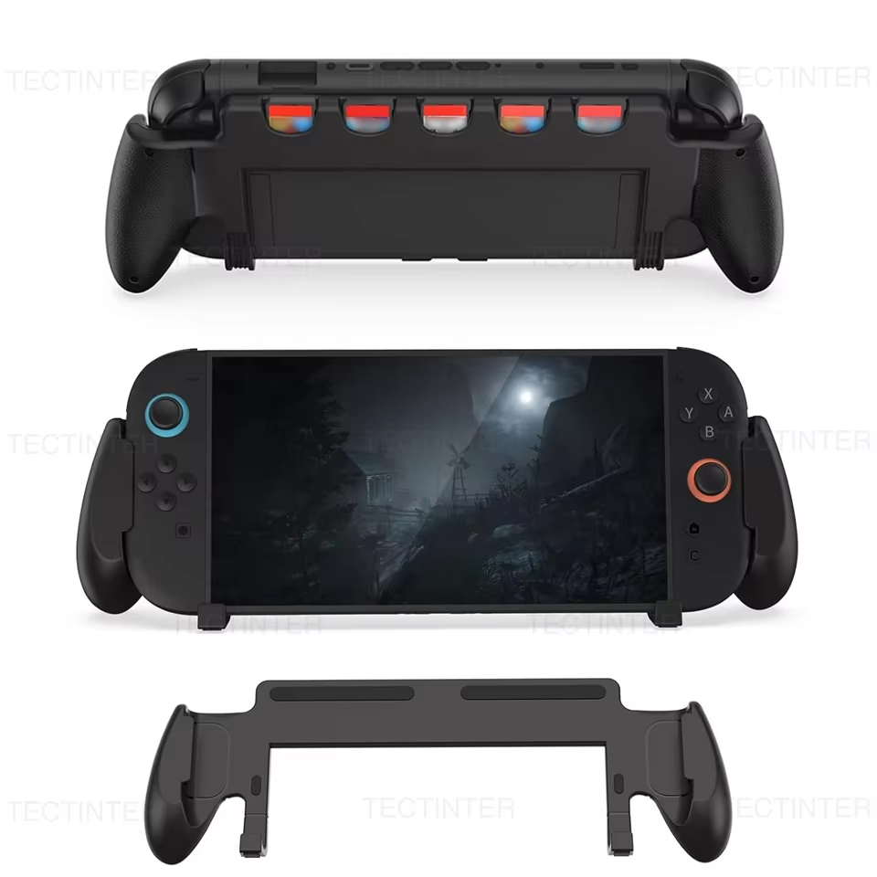 Japanese Gaming Accessories - เคสจับถนัดมือสำหรับนินเทนโดสวิตช์ 2 พร้อมขาตั้งกันลื่นเคสป้องกันพร้อมช่องใส่การ์ดเกม 5 ช่องสำหรับอุปกรณ์เสริมสวิตช์ 2
