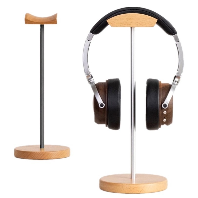 Gaming Accessories Setup - ขาตั้งหูฟังไม้แบล็ควอลนัทและอะลูมิเนียม ที่วางหูฟังเกมมิ่งลายไม้วอลนัทธรรมชาติ พร้อมฐานโลหะแข็งแรงสำหรับวางบนโต๊ะ