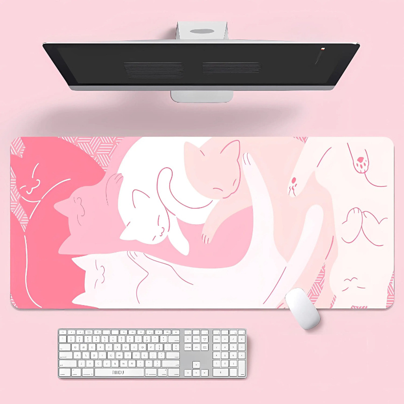 Gaming Accessories Very - Kawaii Pink Cat แผ่นรองเมาส์ขนาดใหญ่,แผ่นรองเมาส์สําหรับเล่นเกมน่ารัก,สีชมพู Anti-SLIP อุปกรณ์เสริมเดสก์ท็อป,เหมาะสําหรับเกมและสํานักงาน