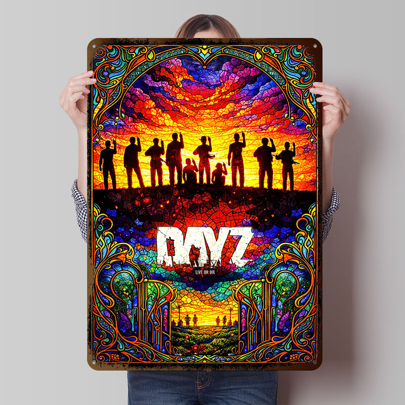 Vintage Gaming Accessories - ป้ายโลหะวินเทจ DayZ ลายกระจกสี ตกแต่งผนัง ป้ายโลหะย้อนยุคสำหรับตกแต่งห้อง ป้ายโลหะเกมมิ่ง