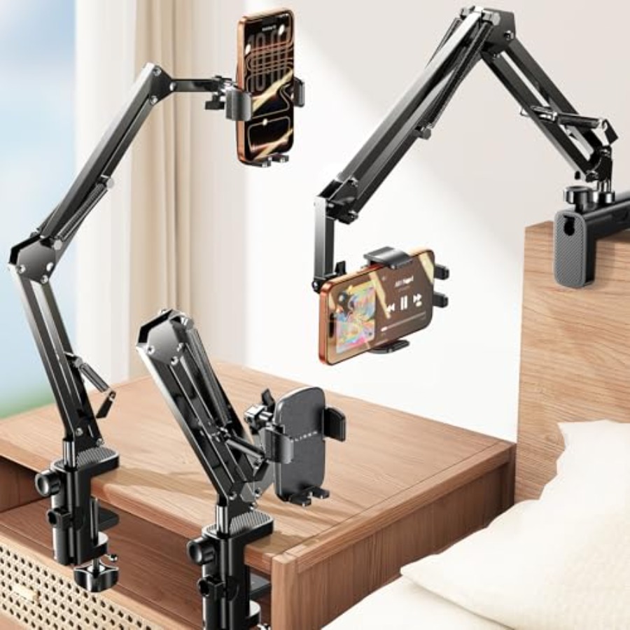 Gaming Accessories Gifts For Men - ที่วางโทรศัพท์แบบคอห่านสำหรับเตียงและโต๊ะทำงาน [รุ่นที่ 3] ขาตั้งโทรศัพท์มือถือสำหรับโต๊ะทำงาน เตียงนอน อุปกรณ์เล่นเกม