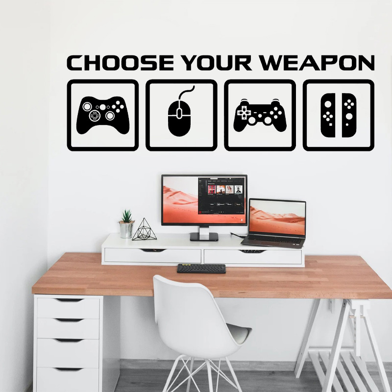 Gaming Accessories Wall - วิดีโอเกม Decor รูปลอกติดผนังเลือกอาวุธเกมคอนโทรลเลอร์ Gamer วอลล์เปเปอร์สติกเกอร์ Bithday