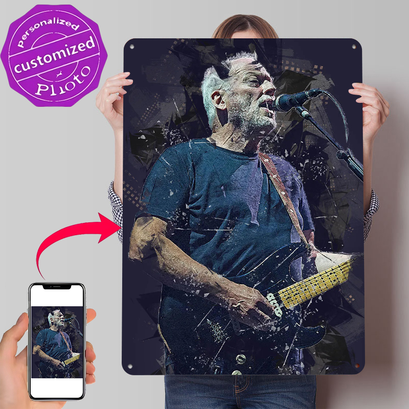 Vintage Gaming Accessories - โปสเตอร์โลหะ David Gilmour งานศิลปะติดผนังแบบกำหนดเอง ป้ายโลหะสไตล์เรโทรวินเทจ สำหรับตกแต่งภายในห้องแมนเคฟ