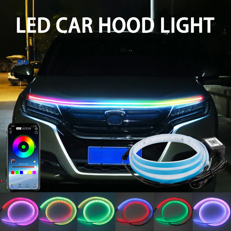 Rgb Hub Sync - ไฟตกแต่งฝากระโปรงรถยนต์ 120/150/180 ซม. ควบคุมผ่านแอพ RGB LED