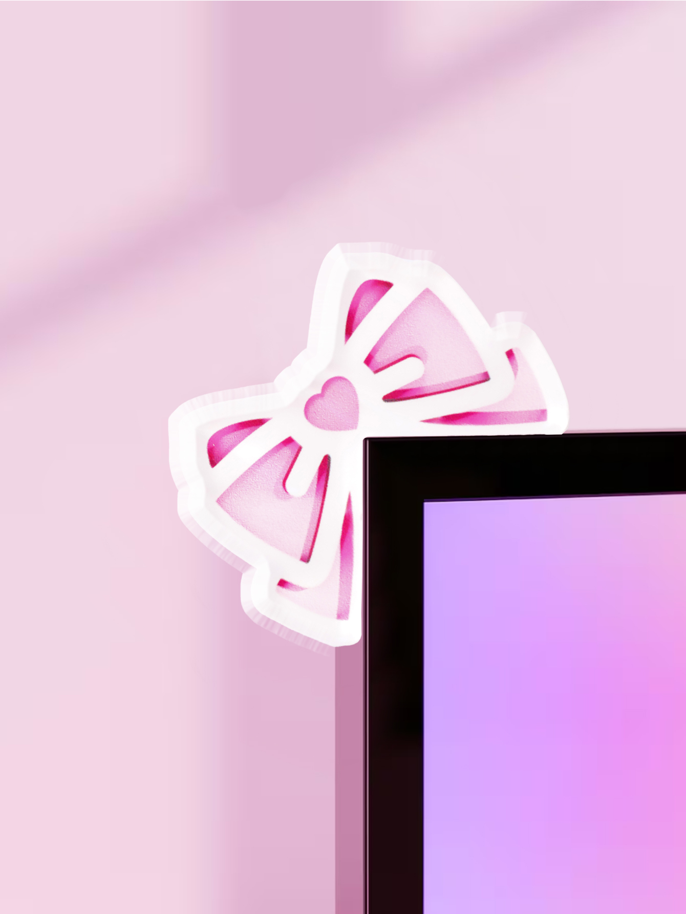 Gaming Accessories Kawaii - ที่ตกแต่งหน้าจอคอมพิวเตอร์รูปโบว์น่ารัก สีชมพู ทำจากอะคริลิก อุปกรณ์เสริมสำหรับคอมพิวเตอร์ ตกแต่งโต๊ะทำงานน่ารักสำหรับการเล่นเกม หน้าจอ