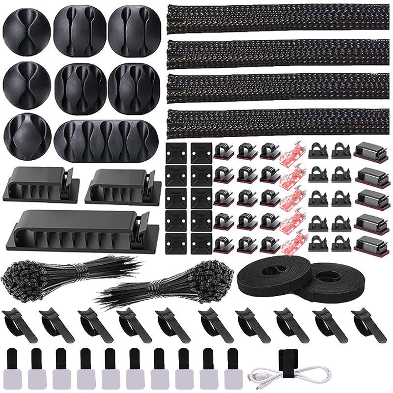 Sleeved Cable Kit - 282/352/367 Pcs CABLE Organizer ชุดการจัดการสายผูกแขนแยกกาวผู้ถือคลิปเก็บคอมพิวเตอร์ทีวีสาย Tidy